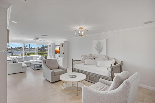 interior space featuring a notable chandelier and ornamental molding