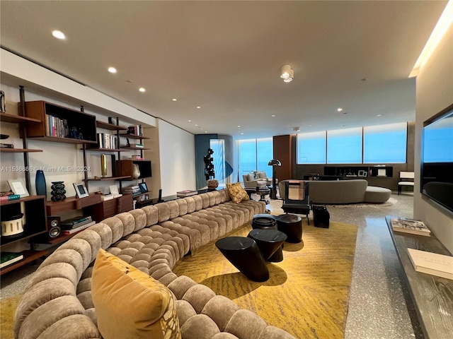 living room featuring a wood stove