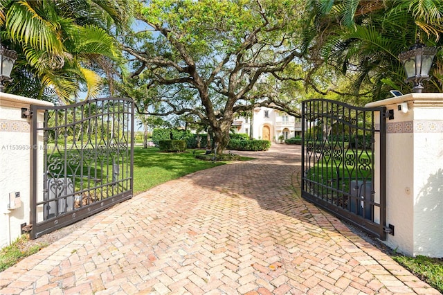 view of gate featuring a lawn