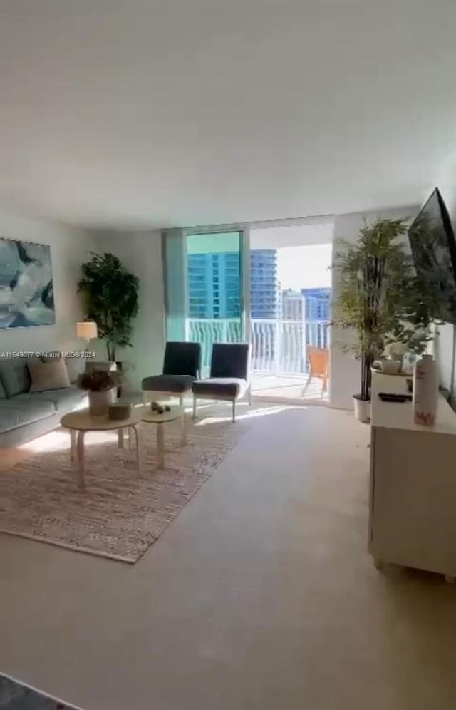 living room with finished concrete floors