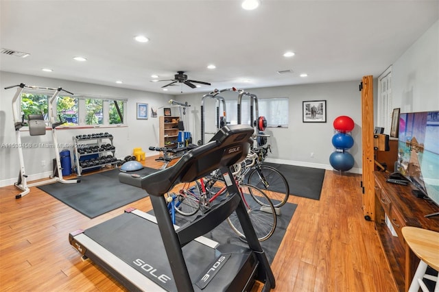 exercise area with hardwood / wood-style flooring