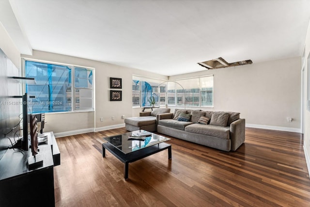 living room featuring dark hardwood / wood-style flooring