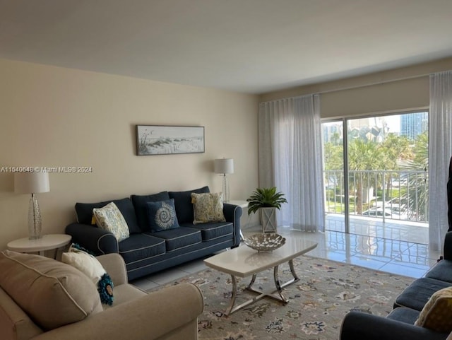 living room with light tile floors