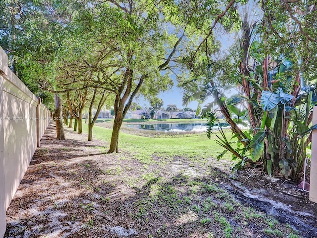 view of yard with a water view