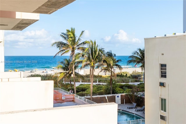 view of water feature with a view of the beach