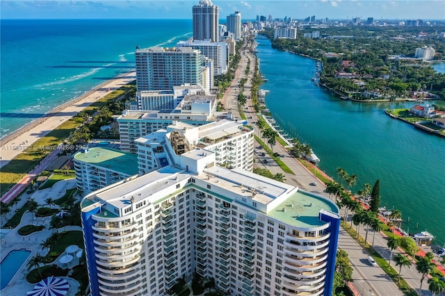 aerial view featuring a water view