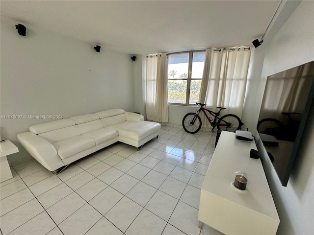 living room with light tile floors