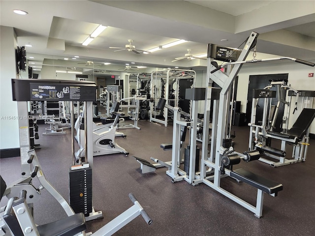 gym featuring ceiling fan