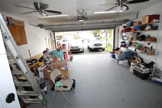 garage featuring ceiling fan