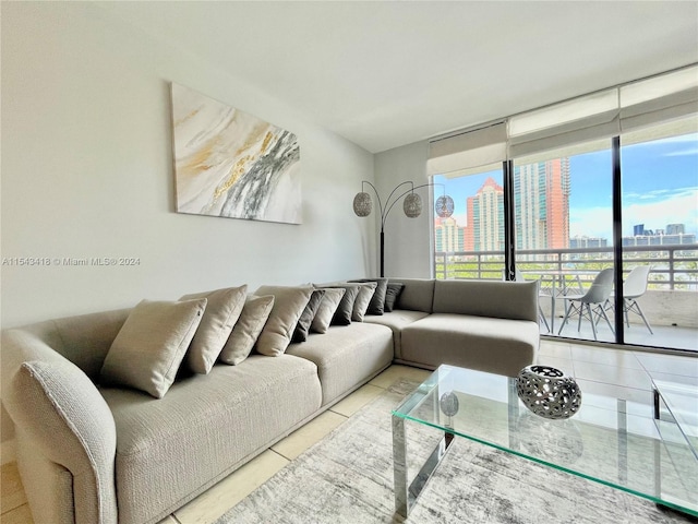 living room with light tile floors