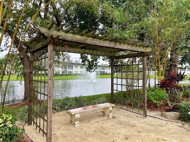 view of patio featuring a water view