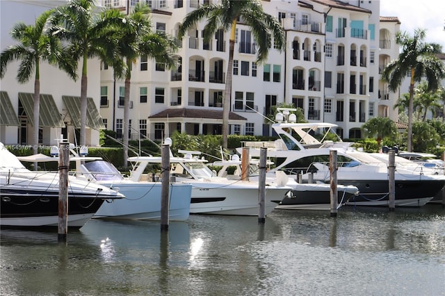 view of dock with a water view