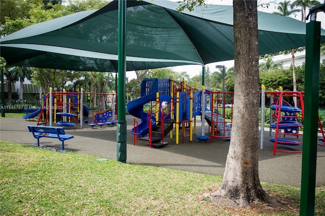 view of play area featuring a lawn