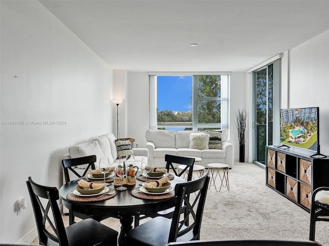 dining space with light carpet