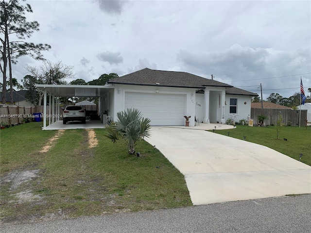 view of front of home with a front lawn and a garage