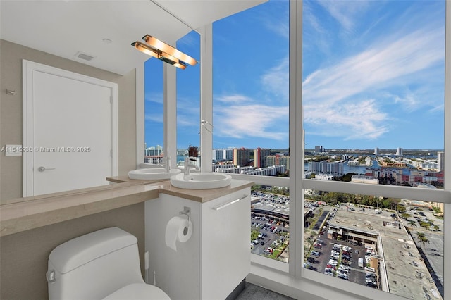 interior space with vanity and toilet