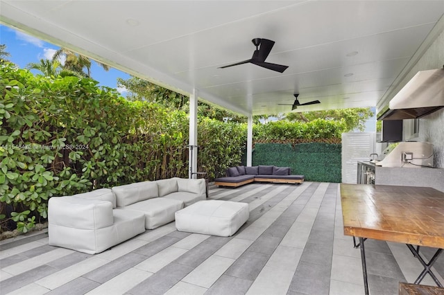 view of patio featuring ceiling fan and an outdoor hangout area