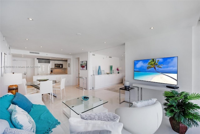 living room with light tile floors