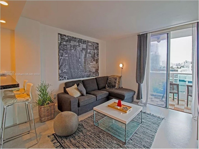 living room featuring expansive windows