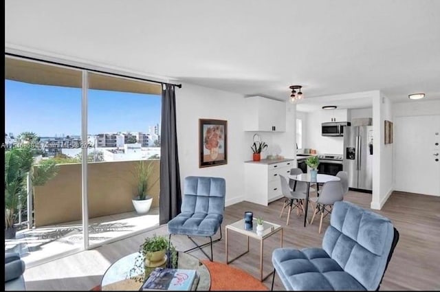 living room with light hardwood / wood-style floors