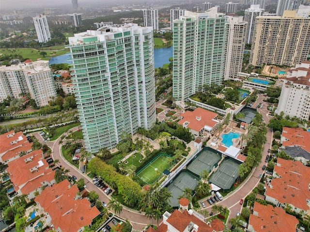 aerial view with a water view