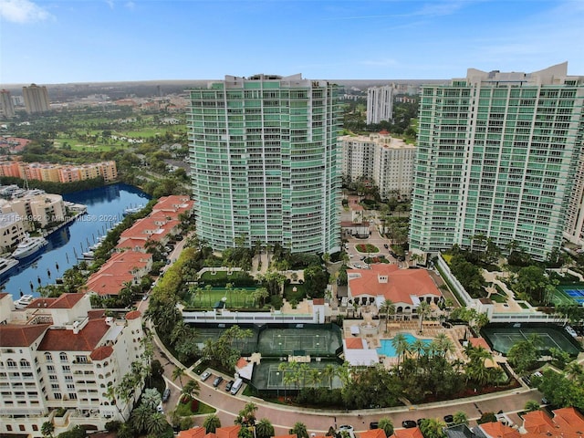 aerial view with a water view