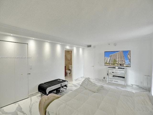 bedroom with a closet and ensuite bathroom