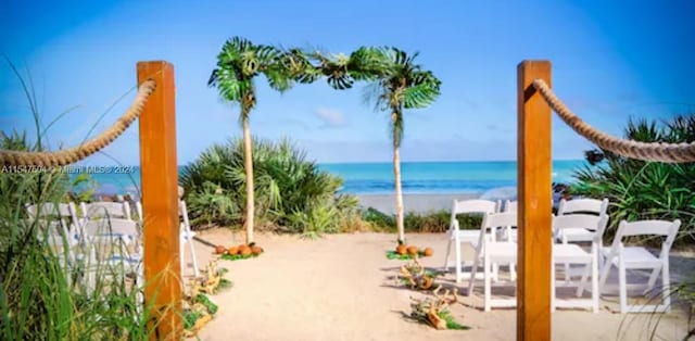 property view of water with a beach view