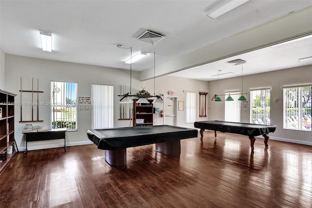 recreation room featuring dark hardwood / wood-style floors and pool table