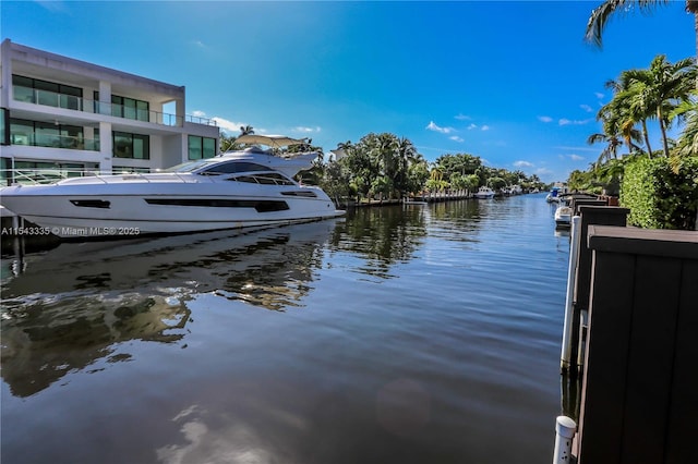 view of dock with a water view