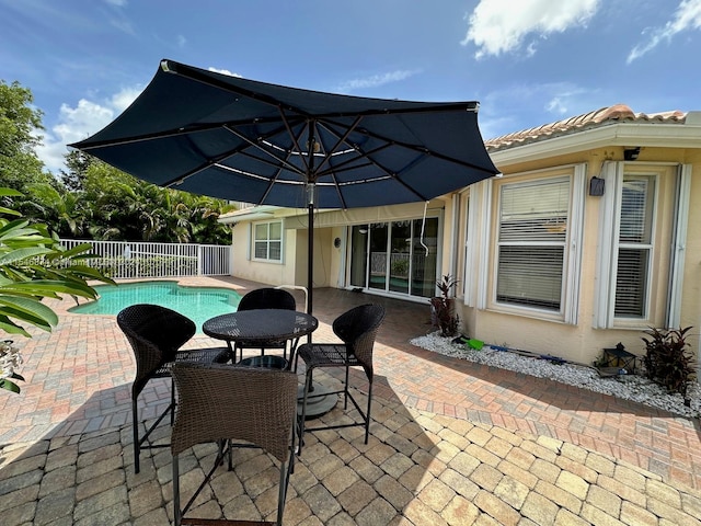 view of patio featuring a fenced in pool