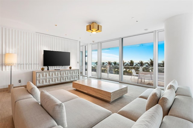 living room with floor to ceiling windows