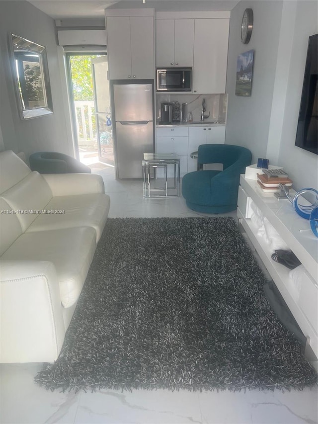 tiled living room with sink