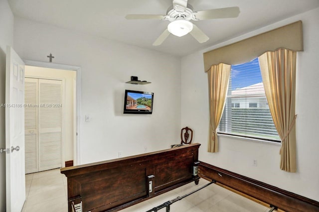 bedroom with a closet and ceiling fan