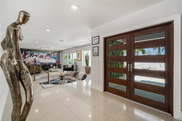 tiled entryway with french doors