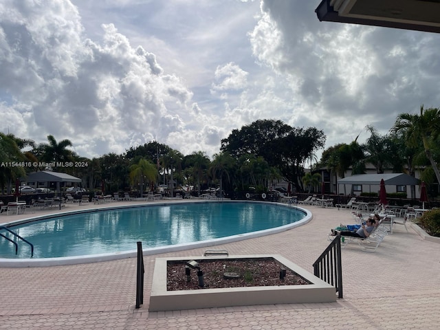 view of swimming pool featuring a patio area