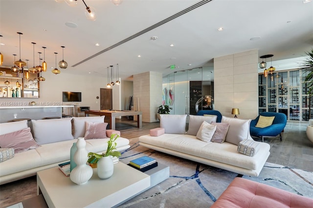 living room with hardwood / wood-style floors