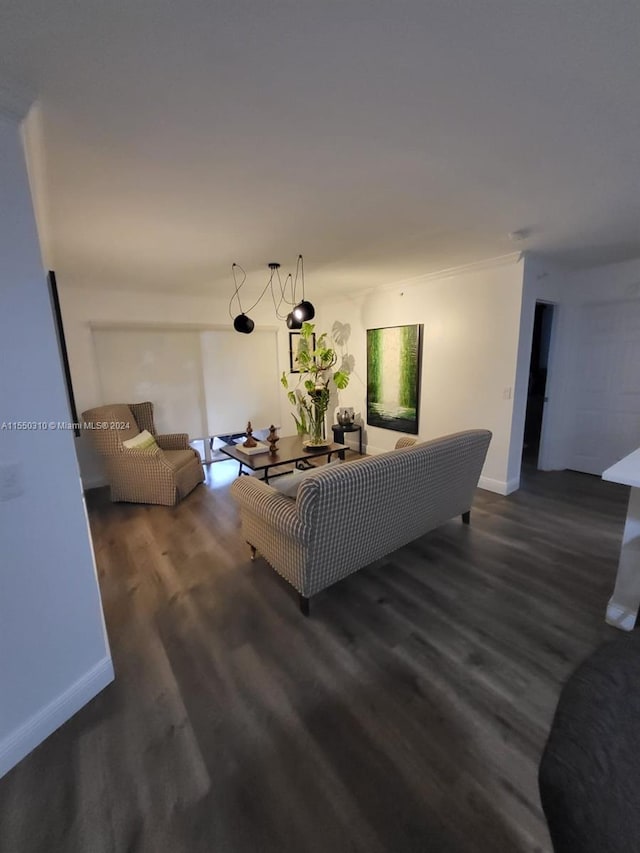 living room with dark wood-type flooring