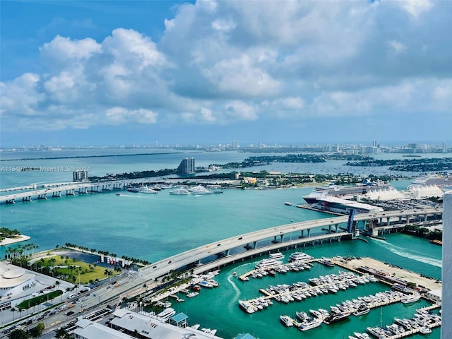 aerial view with a water view