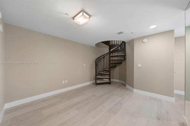 basement with light wood-type flooring