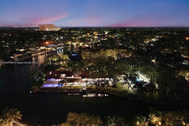 view of aerial view at dusk