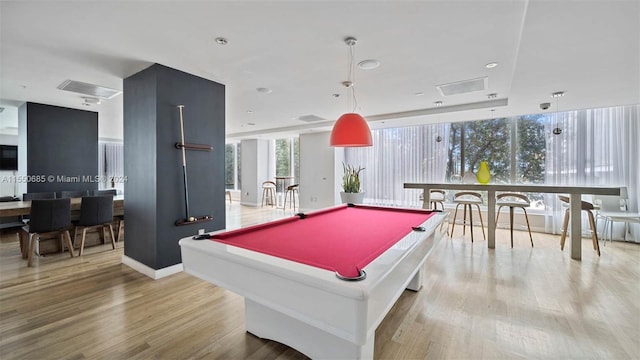 rec room featuring light wood-type flooring and pool table