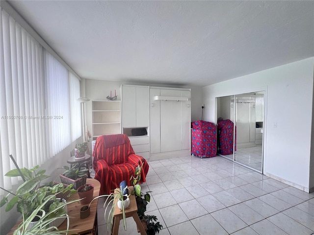 living room with light tile floors