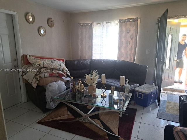 living room featuring light tile patterned floors