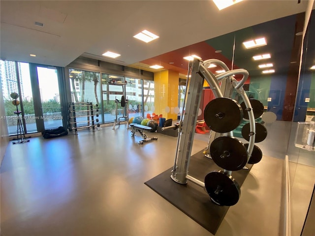 exercise room featuring ceiling fan