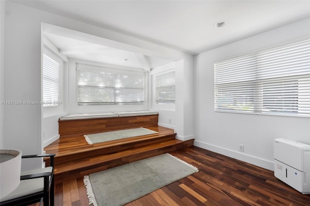 unfurnished dining area featuring dark wood-type flooring and a healthy amount of sunlight