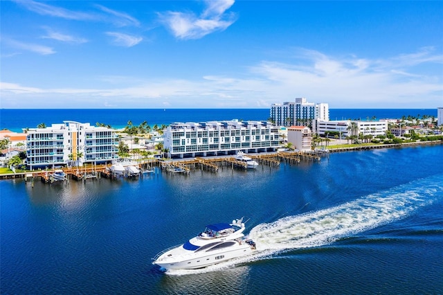 aerial view with a water view