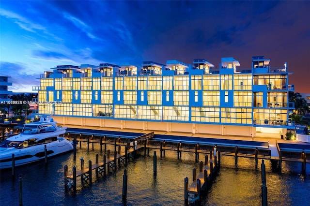 view of dock featuring a water view