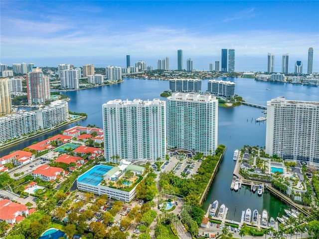 aerial view with a water view