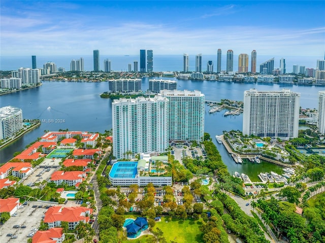 aerial view with a water view